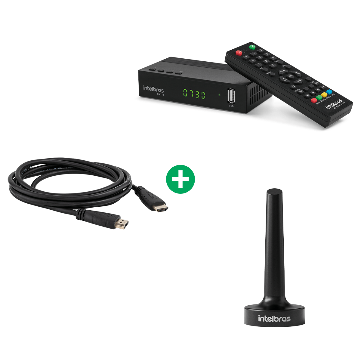 Kit Conversor Digital CD730 com Antena de TV AI2025 e Cabo HDMI 2,5m