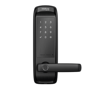Fechadura-Inteligente-de-Embutir-preta-com-biometria-e-macaneta-lado-direito-Intelbras. Fechadura-Inteligente-de-Embutir-preta-com-biometria-e-macaneta-lado-direito-Intelbras.