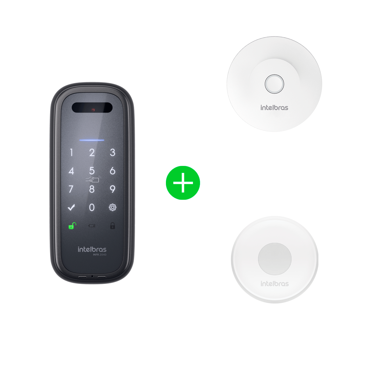 Kit Casa Inteligente Intelbras Fechadura Via Palma da Mão, Botão Smart e Hub de Automação